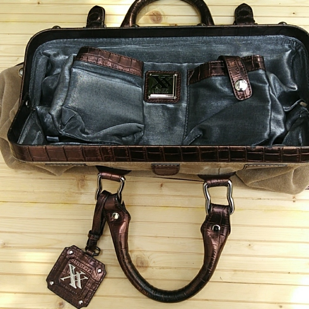 MAXX New York Large Tan Suede Croc Embossed Leathe